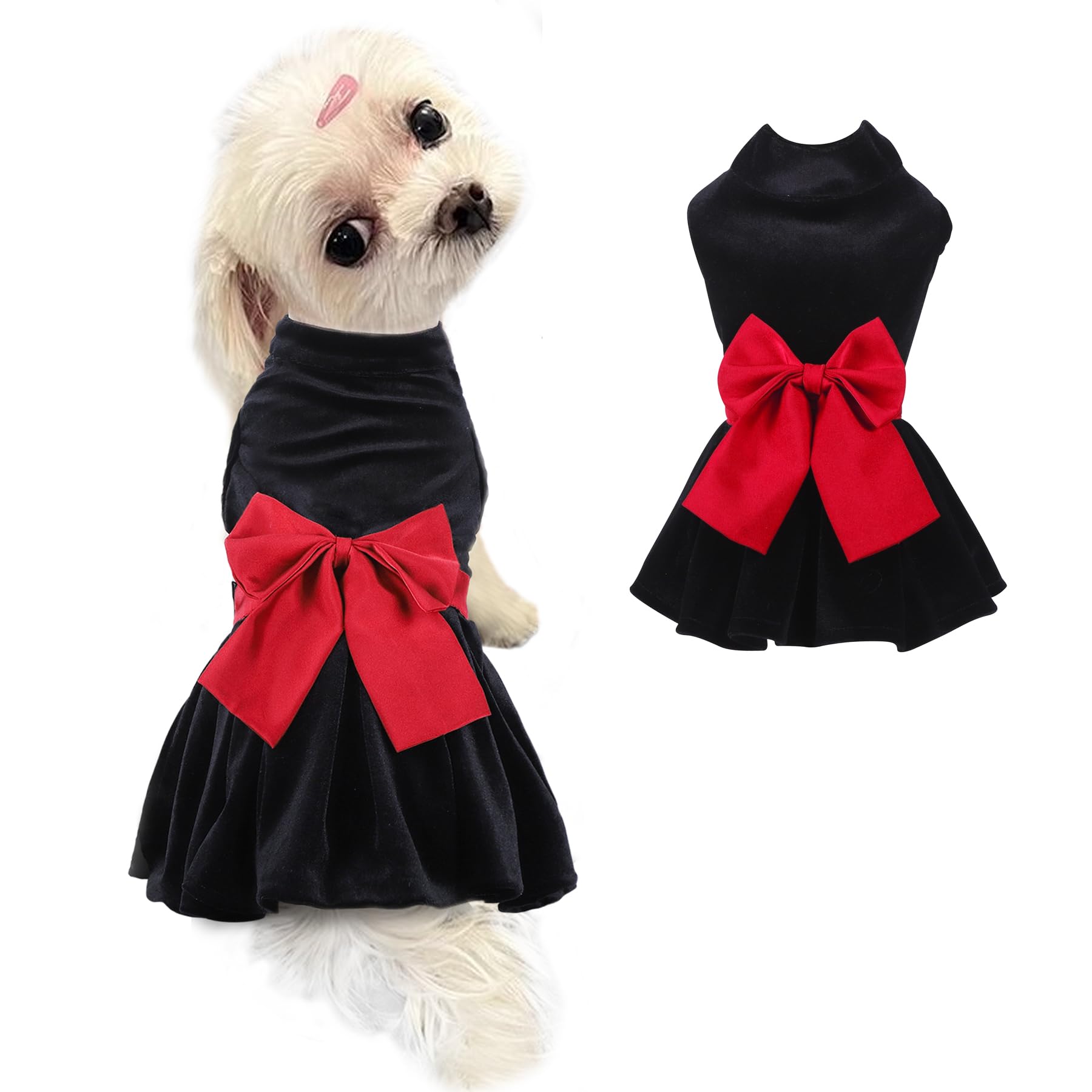 Dog Dress With Bowknot, Fashional All Weather Puppy Clothes Wedding Holiday Princess Pet Dresses For Small Dogs Cats Girl(Xx-Sma