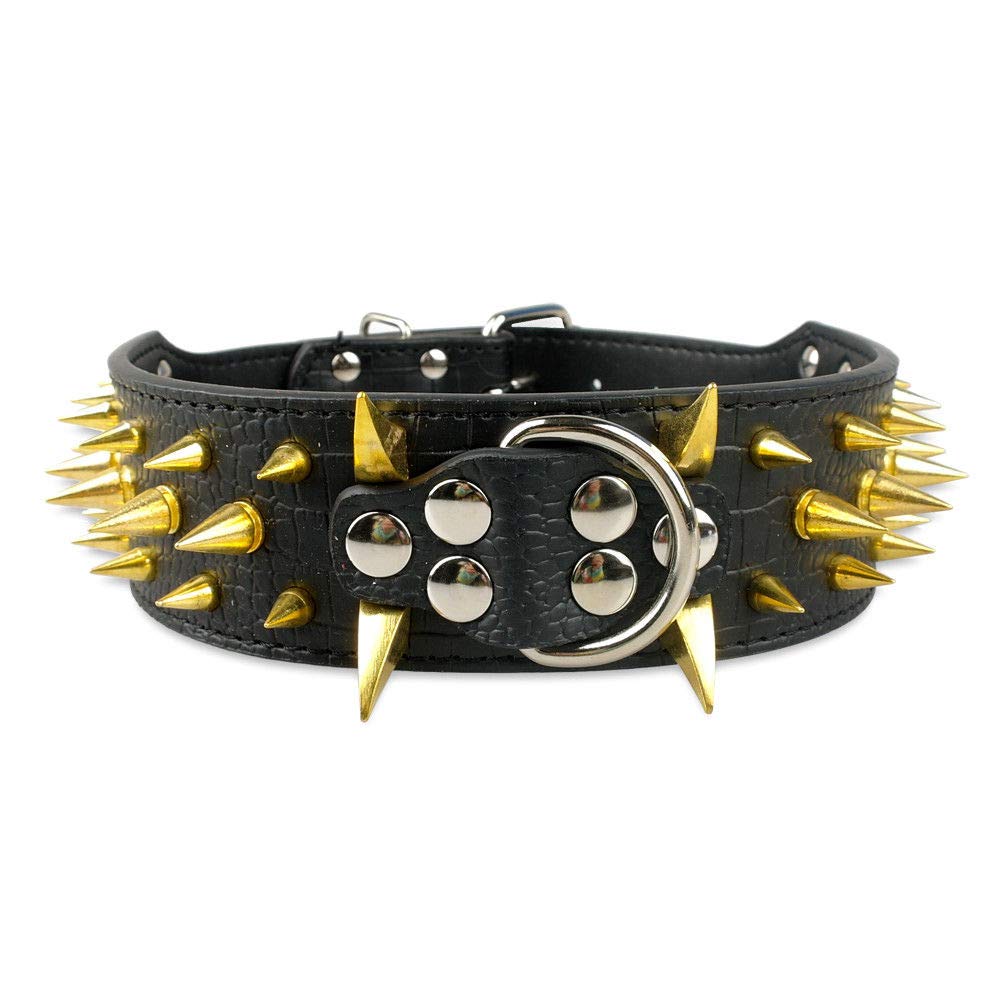 Serijoars Spiked Studded Dog Collar, Pu Leather Dog Collar, Adjustable Pet Collars For Medium Or Large Breed Pet (L, Black4)