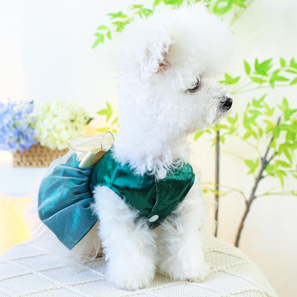 Aniac Retro Dog Tulle Dress With Leash Ring Spring Summer Girl Puppy Clothes For Small Dog Cat Apparel Formal Pet Prom Dress For