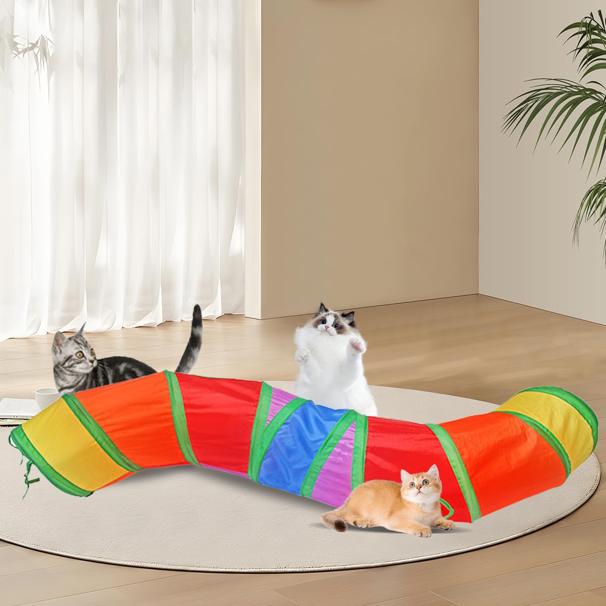 Suswim Cat Tunnel,Pet Cat Tunnels For Indoor Cats Large,Collapsible Cat Tunnel Maze Toy Shape S,Rainbow Colors.