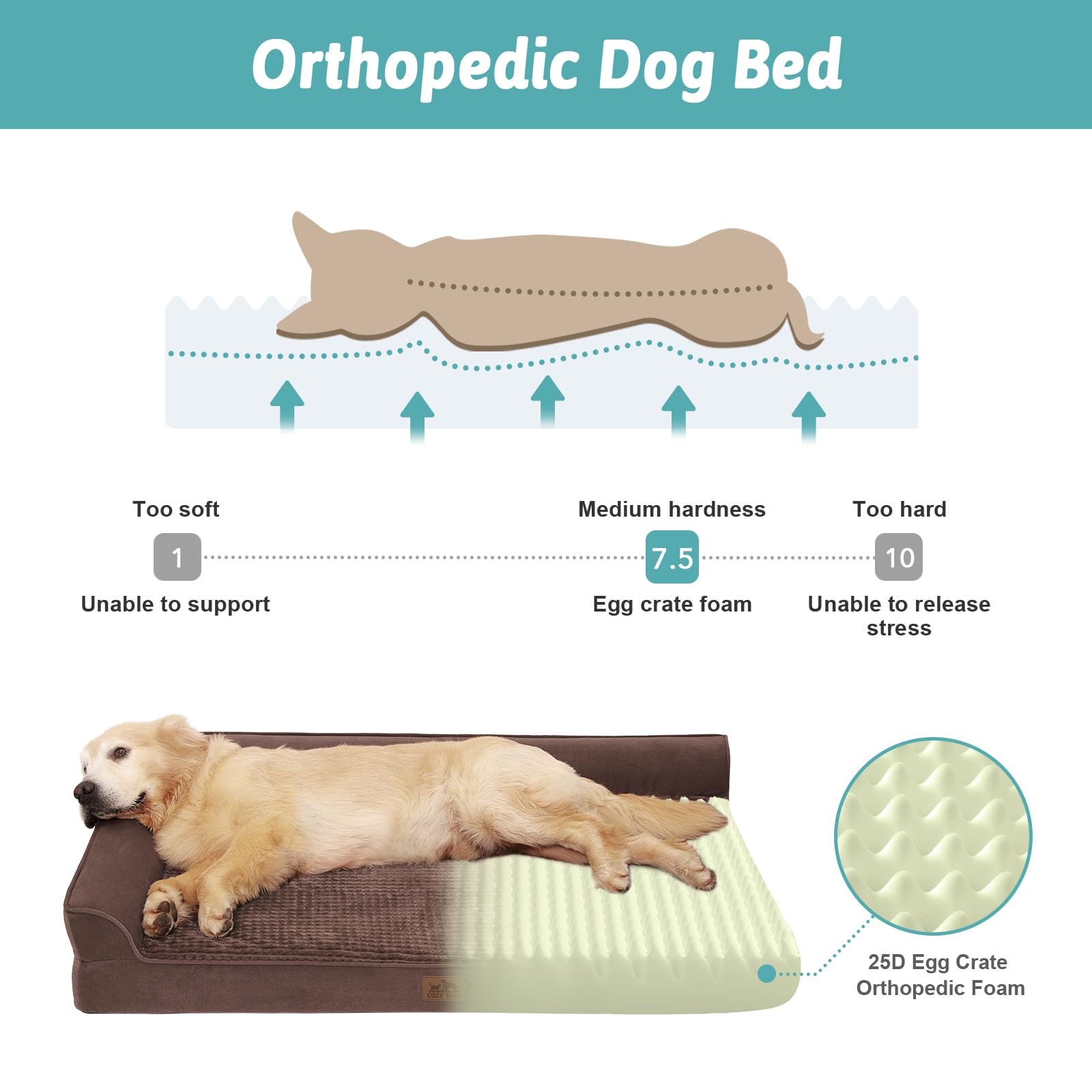 Cozy Kiss Orthopedic Dog Beds For Extra Large Dogs, Xxl Pet Couch For Xlarge Dog, Big Supportive Foam Bolster Sofa With Waterpro