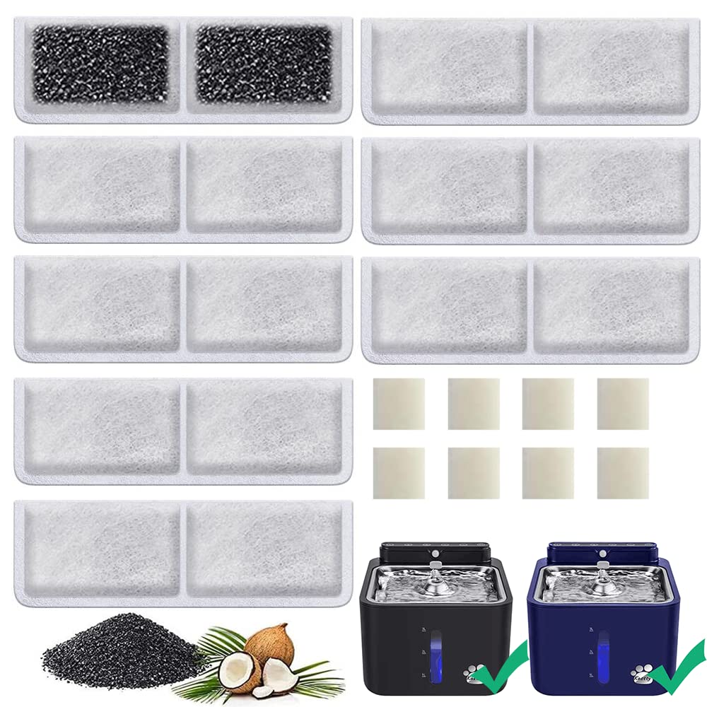 8 Pack Replacement Filters with 8 Pack Replacement Pump Filters for Kastty Battery Operated Cat Water Fountain, Made of Activate