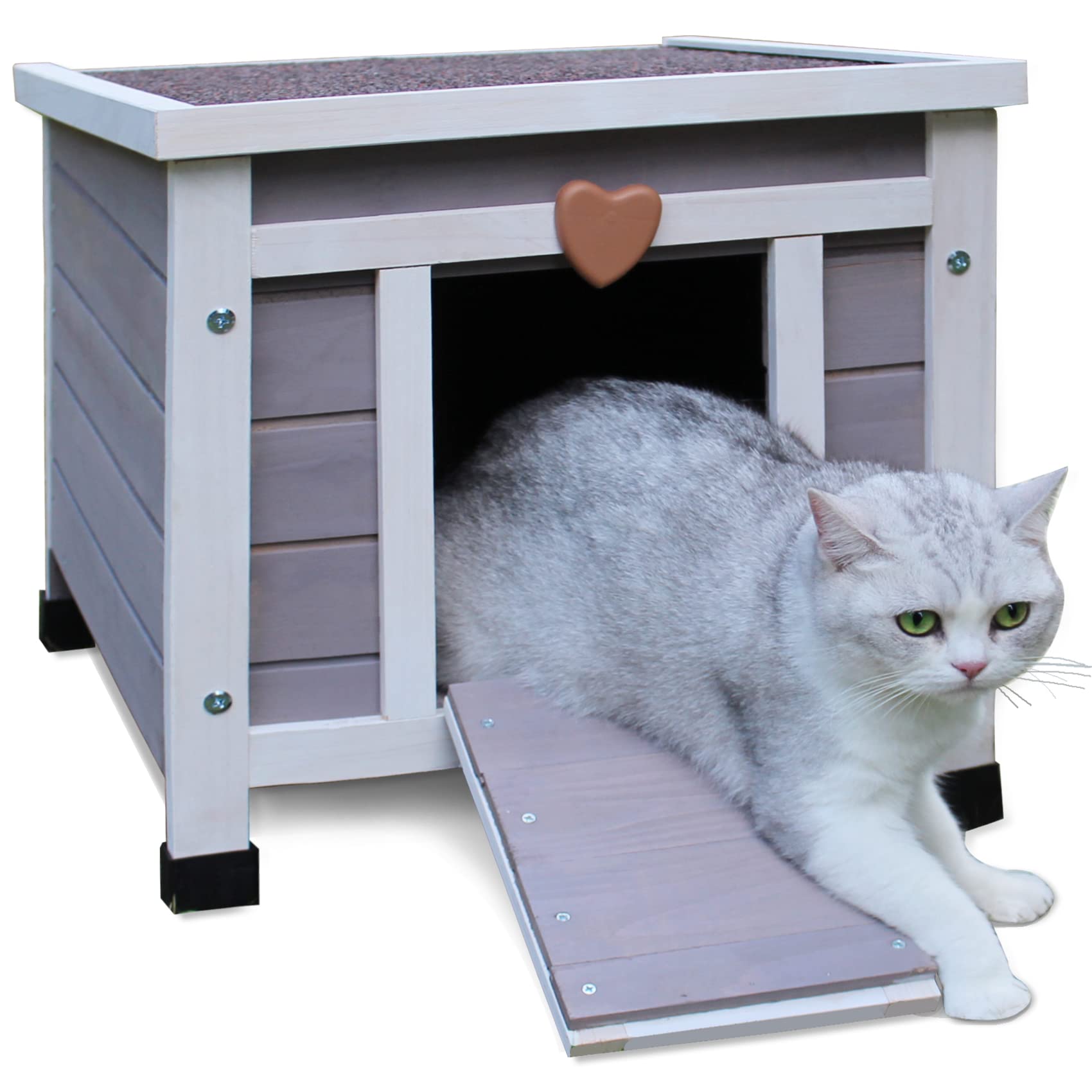 Deblue Weatherproof Cat House For Outdoor Cats, Wooden Small Pet House Outside, Feral Cat Shelter With Elevated Floor And Lockab