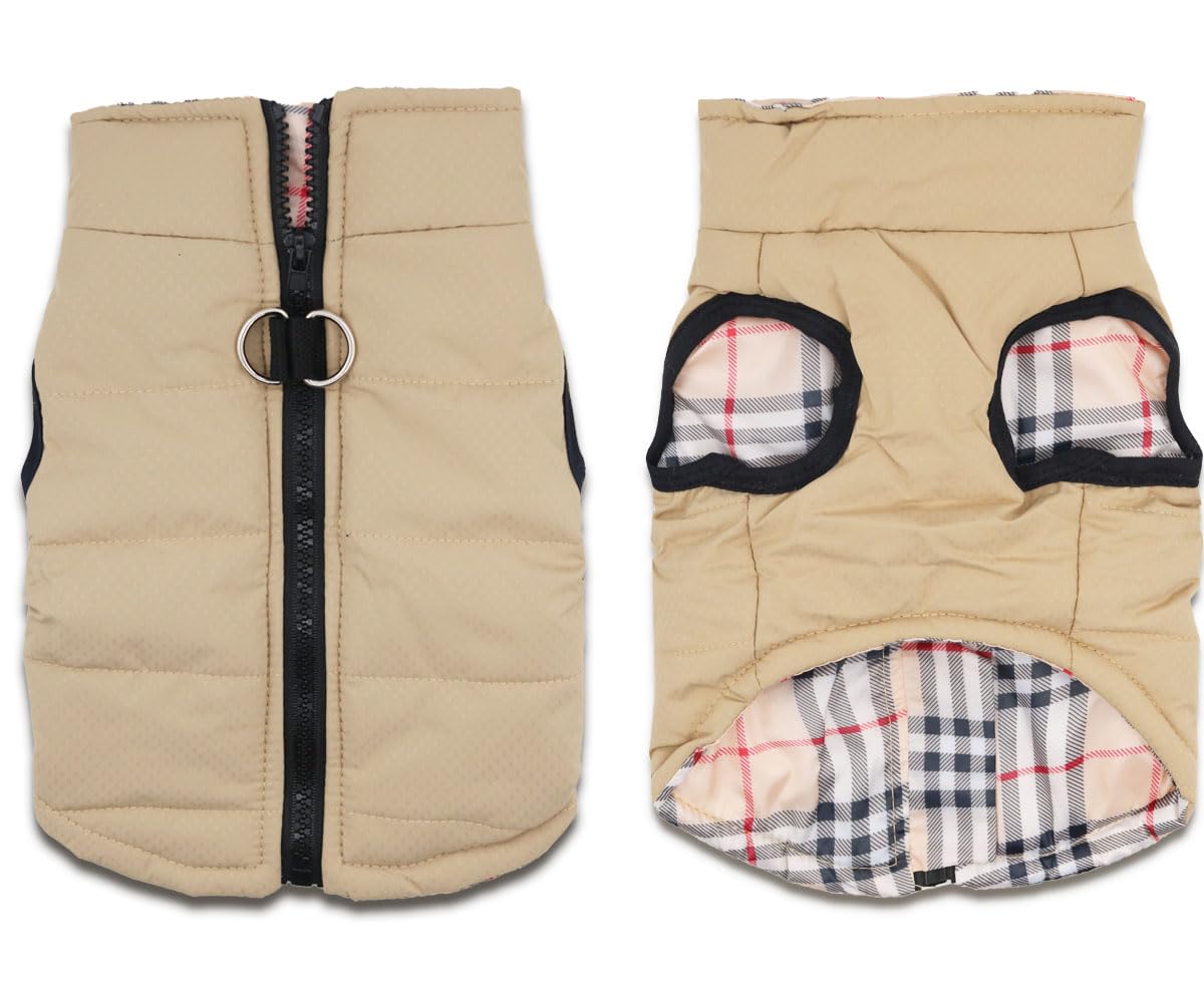Small Dog Coats Warm Winter Dog Jacket Pet Dog Jackets Puppy Cold Weather Coat Pet Clothes For Small Dog, Khaki, X-Large