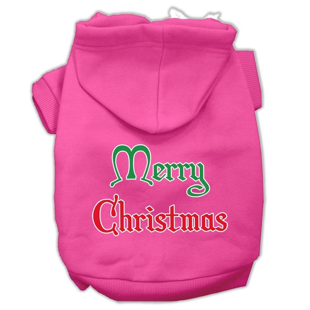 Christmas Pet Dog & Cat Hoodie Screen Printed, Merry Christmas Bright Pink SM (3-6 lbs.)