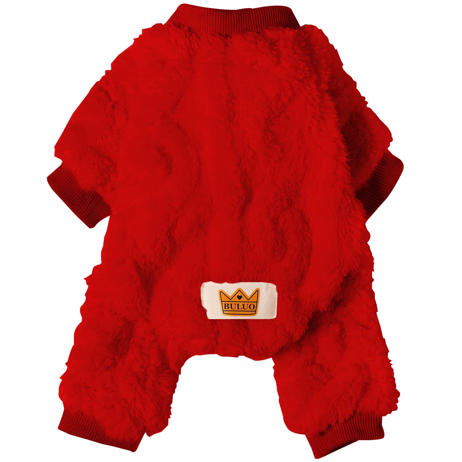 Loyanyy Plush Dog Pajamas For Cold Weather 4 Legged Clothes For Dog Cat Stretchy Puppy Kitten Onesie With Buttons Warm Soft Pet Jumpsuit Winter Coat Red X-Large