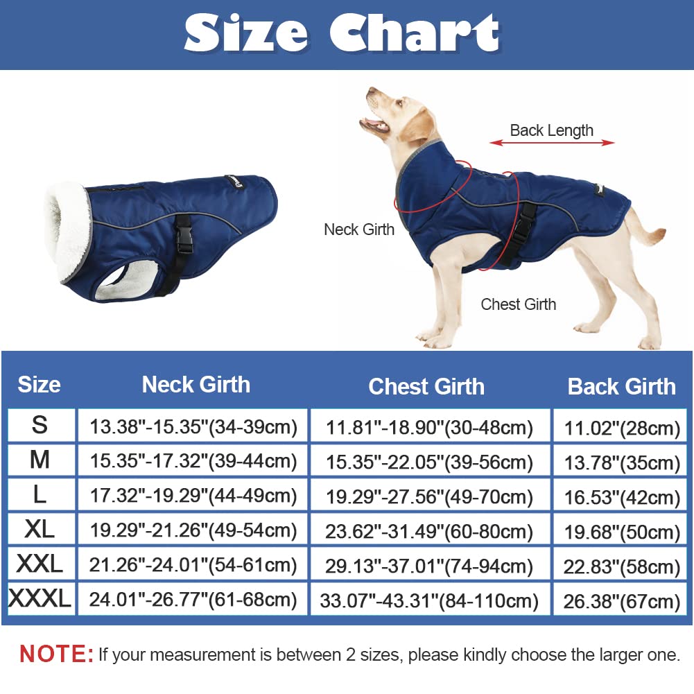 Emust Winter Dog Jacket, Windproof Dog Apparel For Cold Weather, Reflective Winter Coats For Dogs, Warm Puppy Jacket For Cold Winter, Blue S