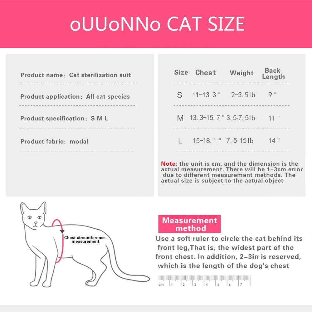 Ouuonno Cat Wound Surgery Recovery Suit For Abdominal Wounds Or Skin Diseases, After Surgery Wear, Pajama Suit, E-Collar Alternative For Cats (S, Pink)
