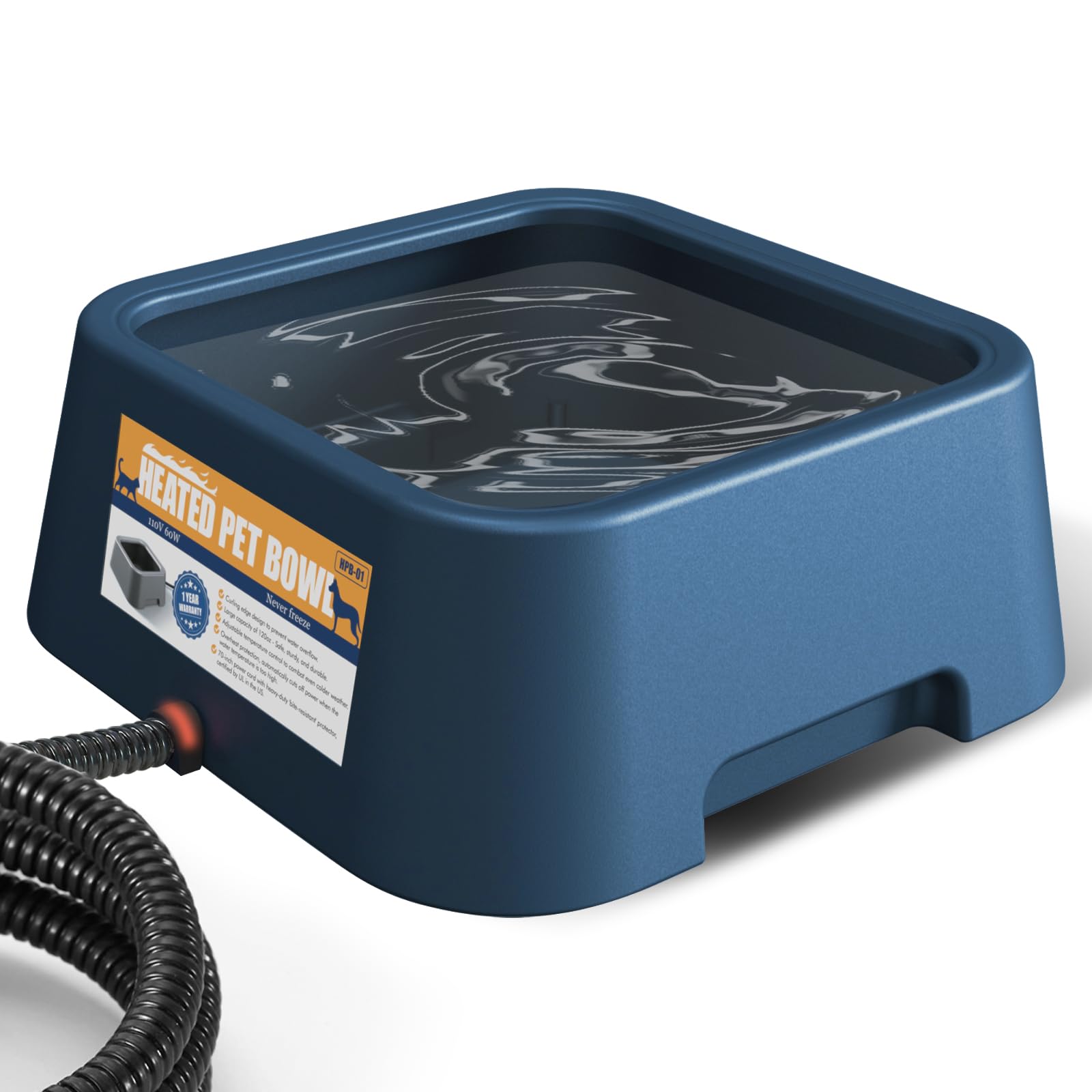 Petsolon Heated Water Bowl For Dog & Cat, 3 L/ 101 Oz Heated Dog Bowl For Winter, Heated Pet Bowl For Indoor/Outdoor, Large Heat