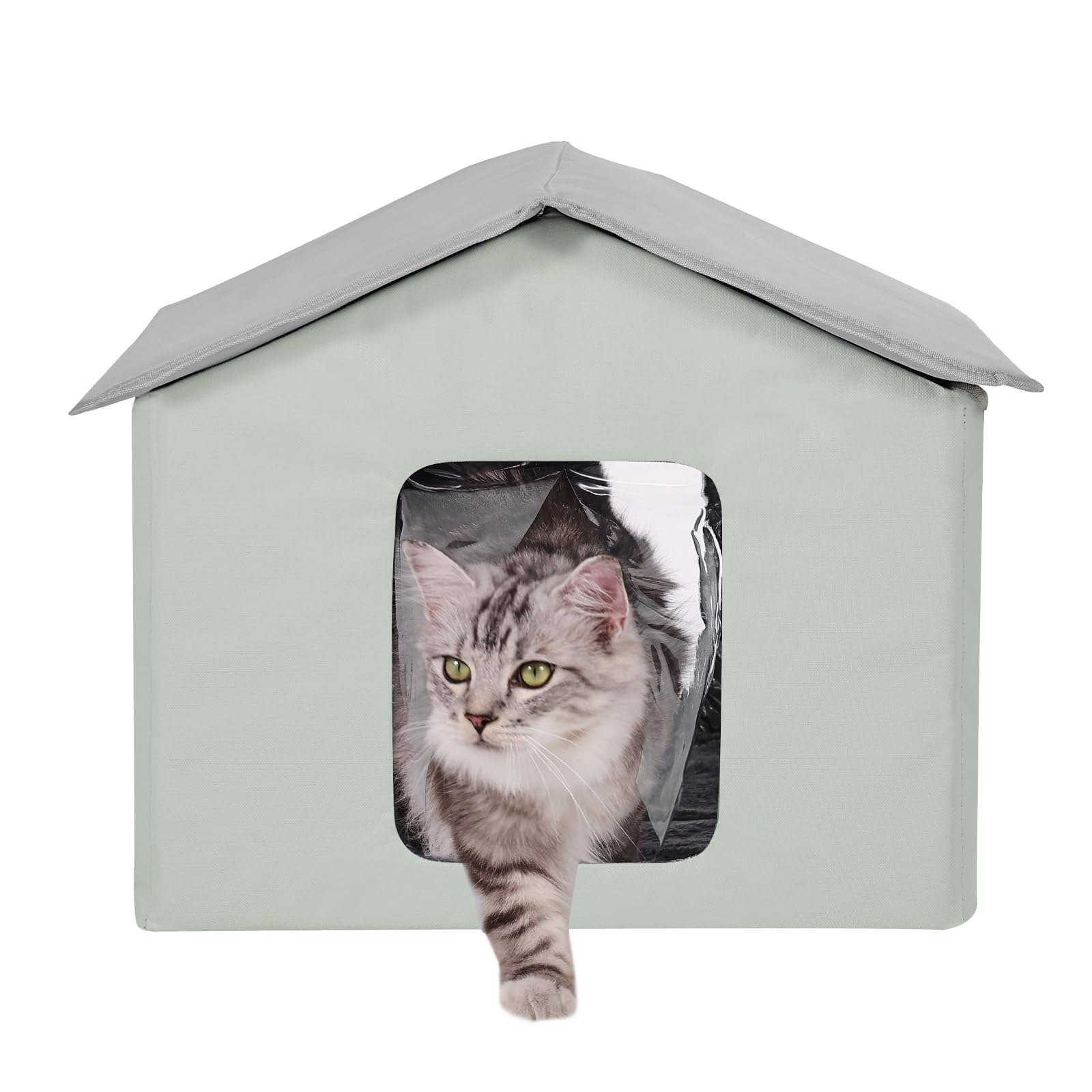 VEVOR Heated Cat House Foldable Kitty Shelter with Heated Pad Green Middle