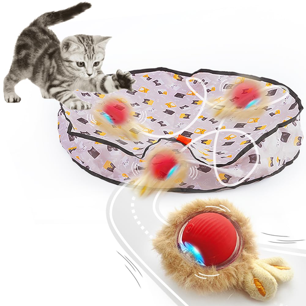 Lekewpet Interactive Cat Toys For Indoor Cats, Automatic Ball Toy Rolling Motion Activates, Hide & Seek Game For Cat Play, Recha