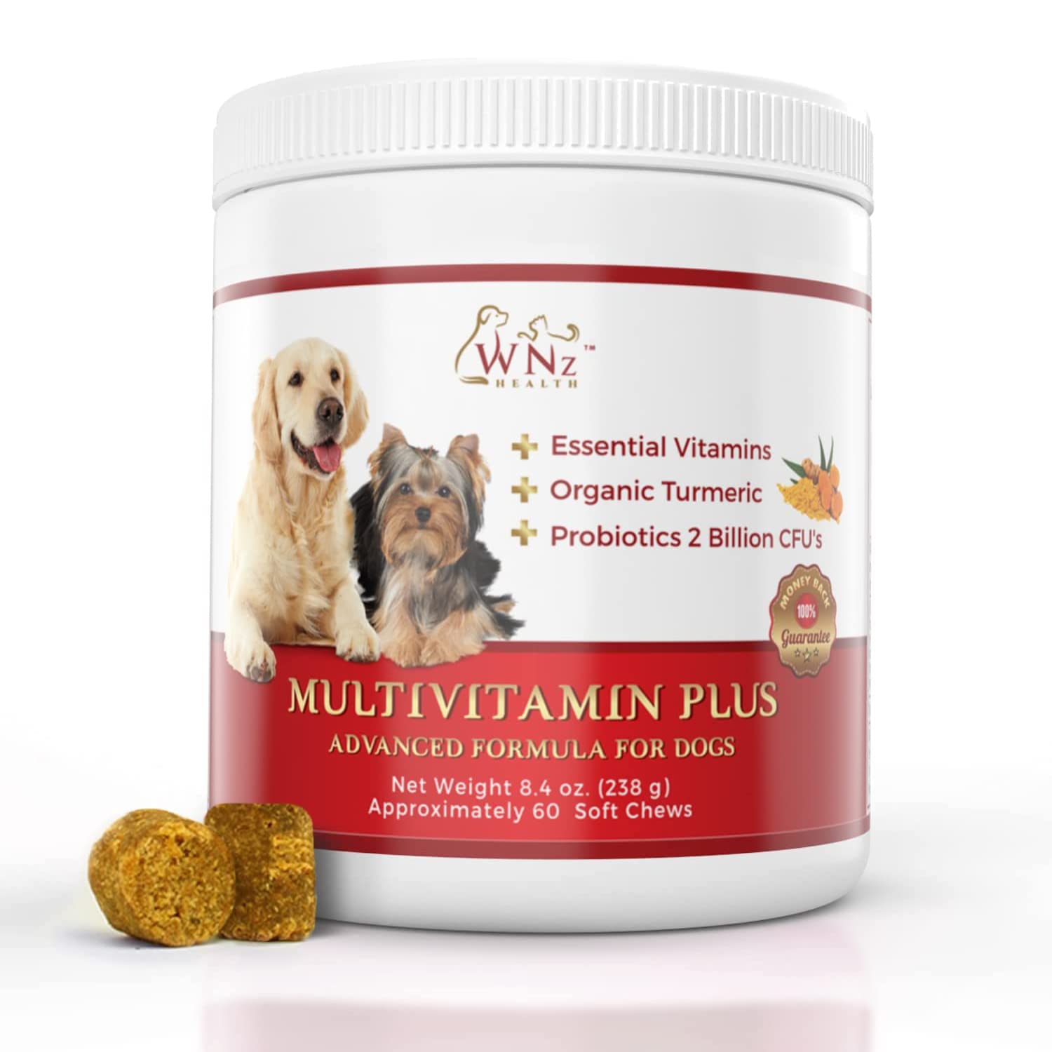Dog Multivitamins and Supplements, Probiotics for Dogs w/Turmeric & Yucca, Probiotic Dog Chews for Brain Function, Gut & Immune 