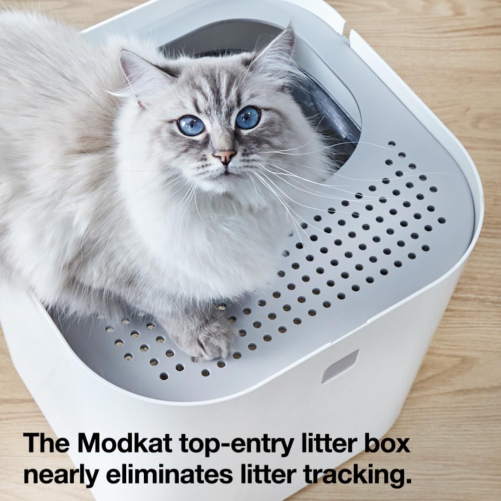 Modkat Top-Entry Litter Box - Black, Leak-Proof, Swivel Lid, Reduces Litter Tracking, Includes Scoop & Reusable Liner, One Size