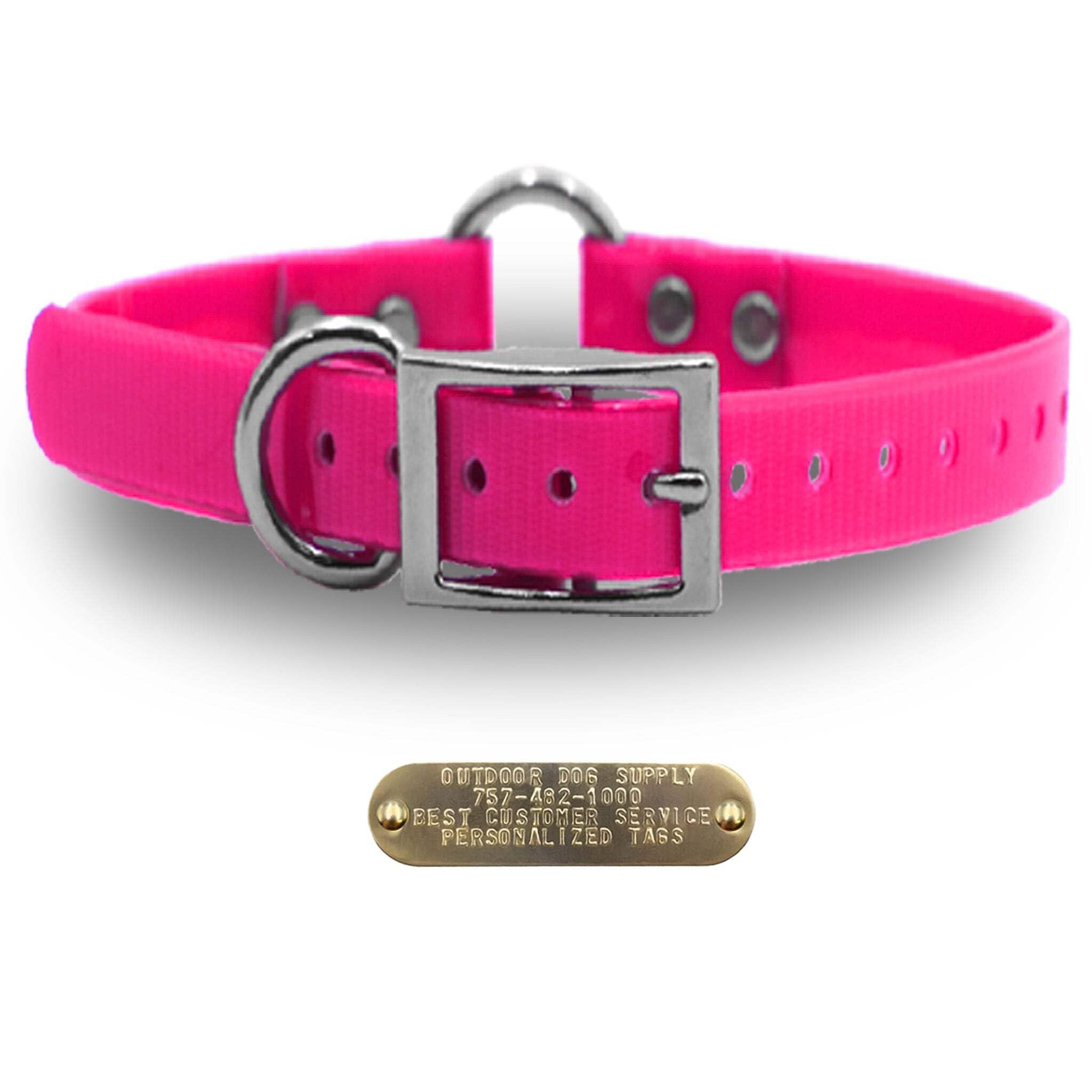 Outdoor Dog Supply'S 1' Wide Solid Ring In Center Dog Collar Strap With Custom Brass Name Plate (21' Long, Black)