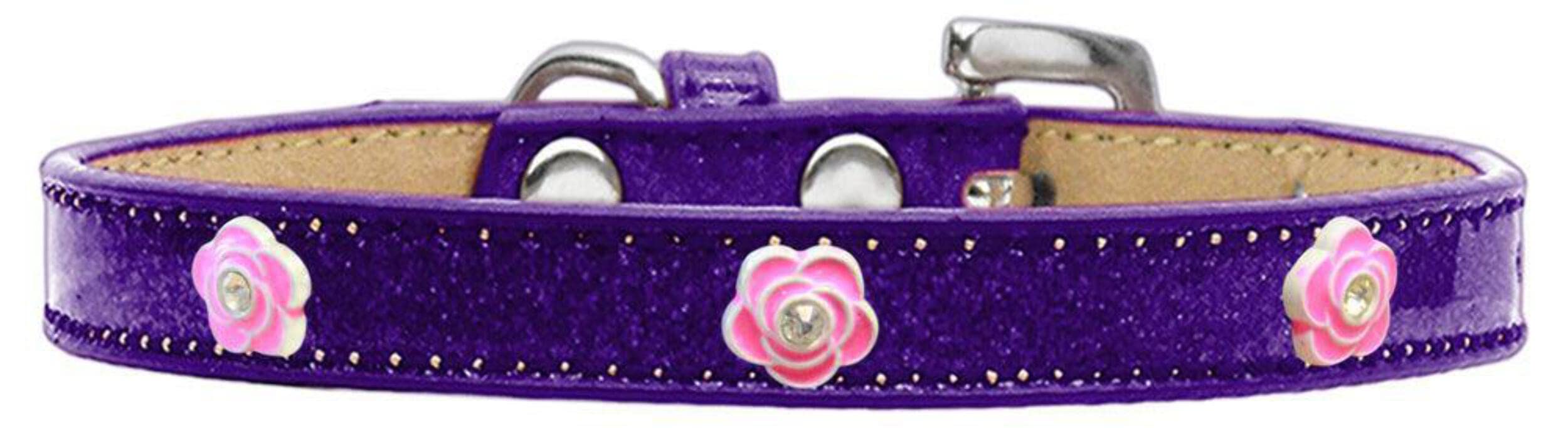 Mirage Pet Products Bright Pink Rose Widget Dog Collar Purple Ice Cream, Size 10