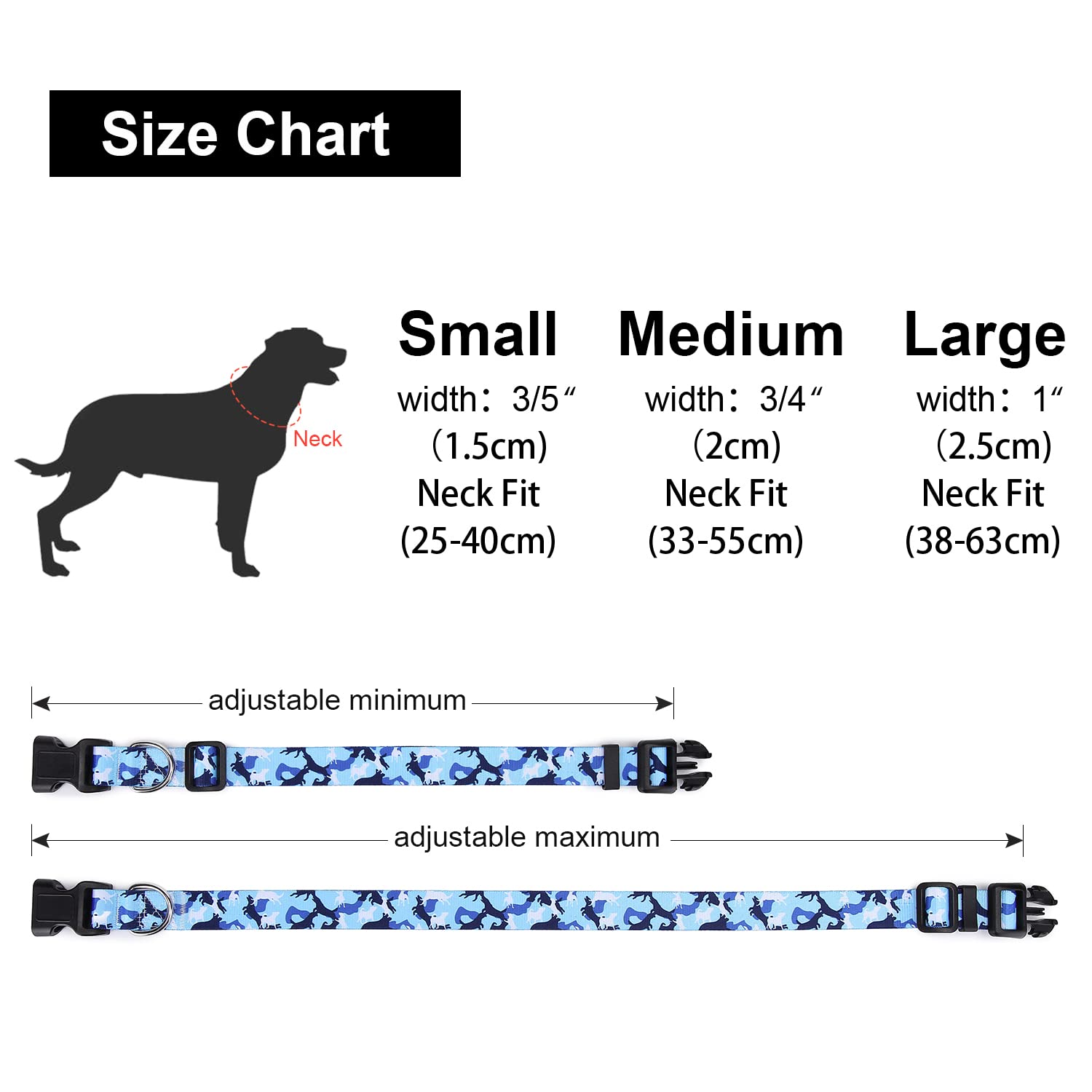 Suredoo Adjustable Dog Collar With Patterns, Ultra Comfy Soft Nylon Breathable Pet Collar For Small Medium Large Dogs (S, Dog Camouflage Blue)