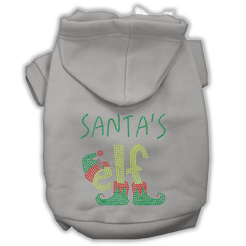 Santas Elf Rhinestone Dog Hoodie Grey Xxl 18