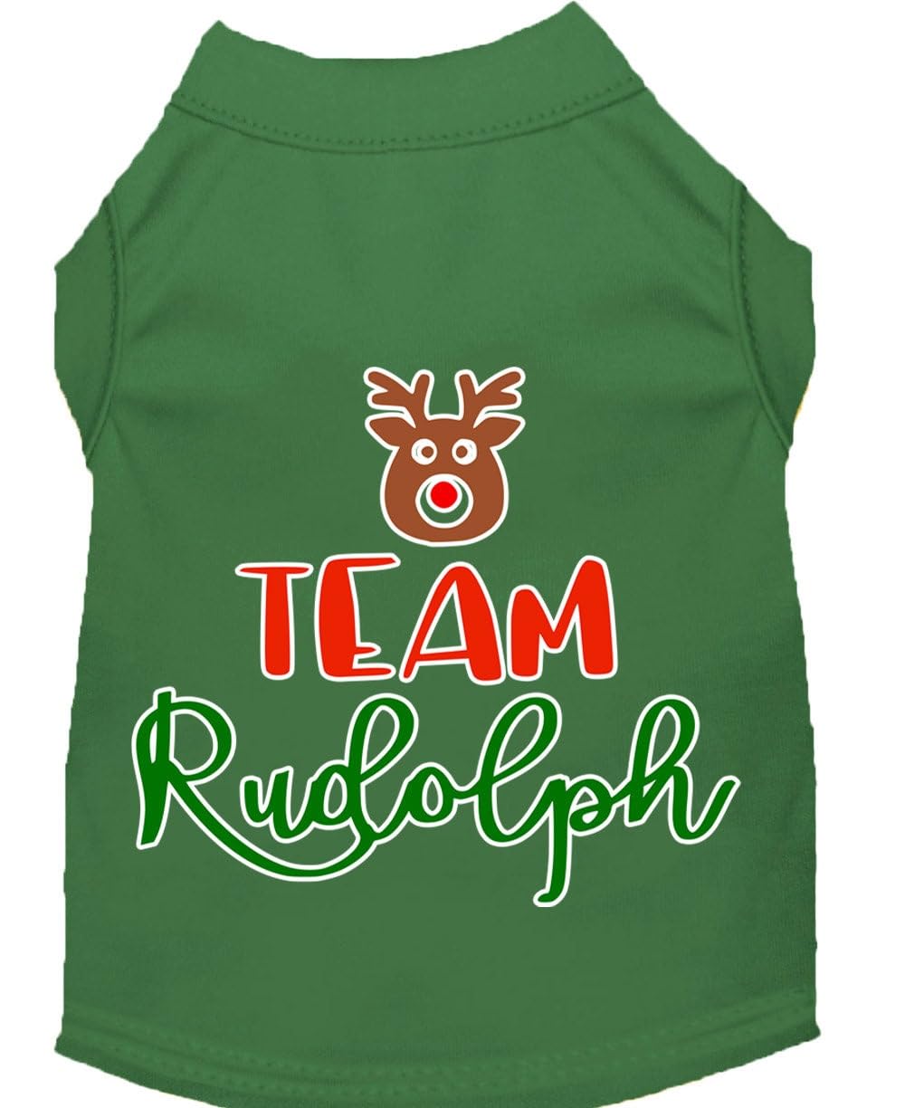 Christmas Pet Dog & Cat Shirt Screen Printed, &quot;Team Rudolph&quot; Green XS (0-3 lbs.)