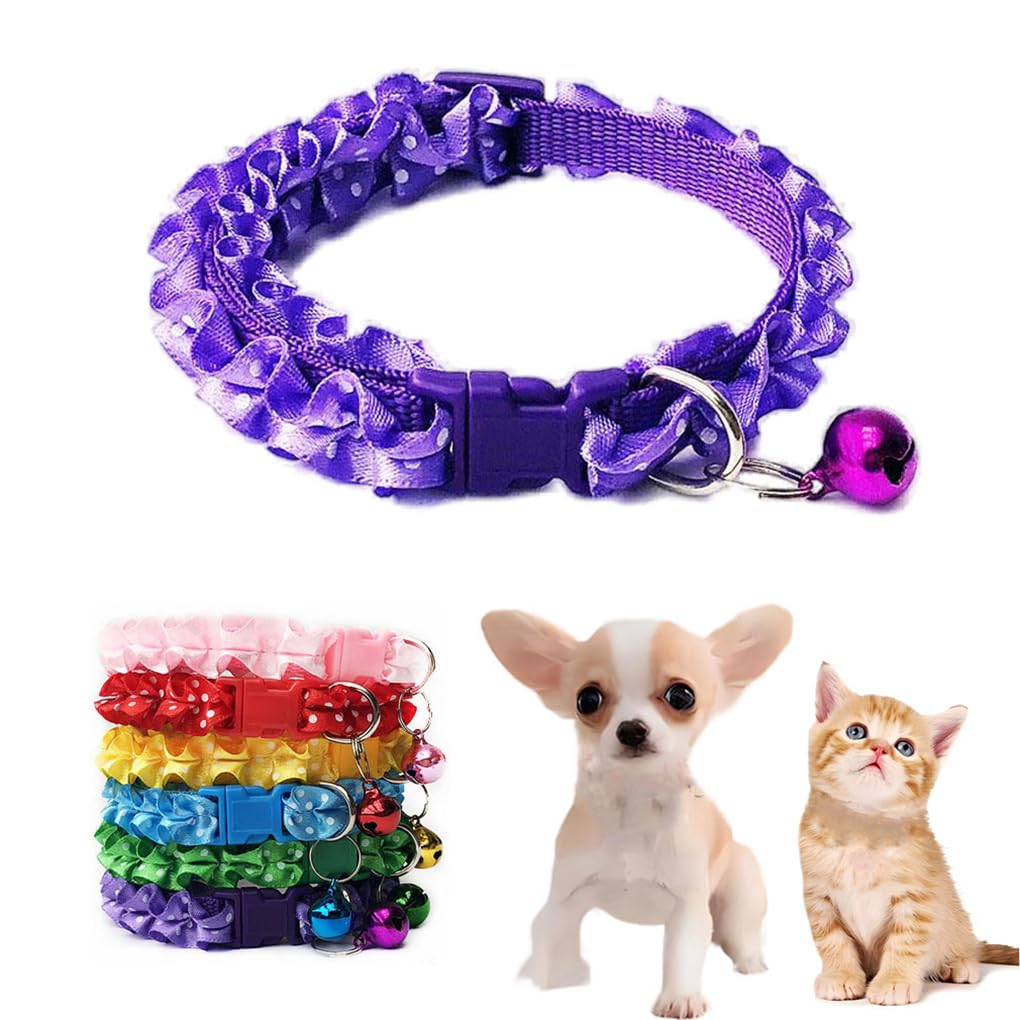 Purple Small Bell For Dog Collar, Puppy Girl Collar Kitten Collar With Bell Lace Adjustable For Xxs Xs Small Pet Dogs Cats Anima