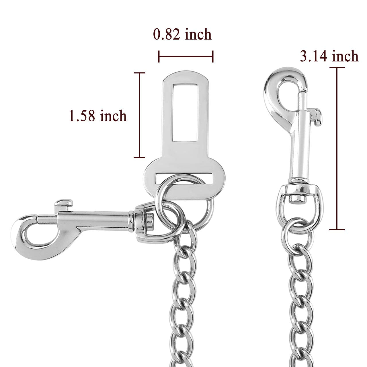 Mogoko Stainless Steel No Chew Dog Car Seat Belt, Pet Vehicle Safety Restraint Cable, Heavy Duty Big Canine Dog Car Leash Strap With Double Clip And Latch Attachment-33 Inch