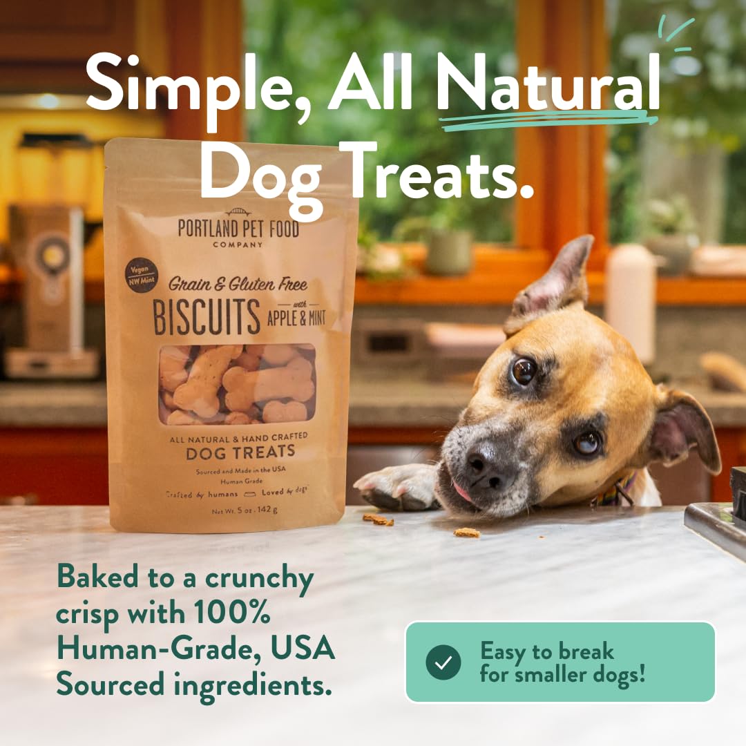 Portland Pet Food Company Apple & Mint Dog Treats Healthy Biscuits for Small Medium & Large Dogs - Grain-Free, Human-Grade, All