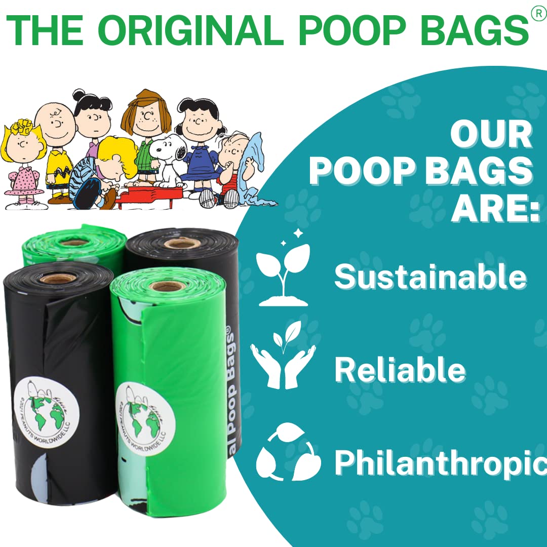 The Original Poop Bags Usda Biobased Pet Waste Bags - Peanuts Characters - Durable, Leak Resistant, 60 Count, Blk/Green