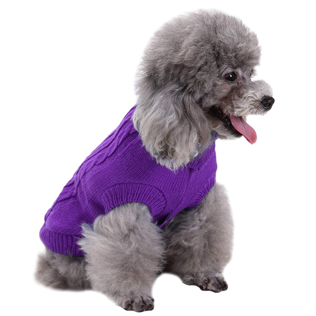 Chborchicen Small Dog Sweaters Knitted Pet Cat Sweater Warm Dog Sweatshirt Dog Winter Clothes Kitten Puppy Sweater (Small, Purple)