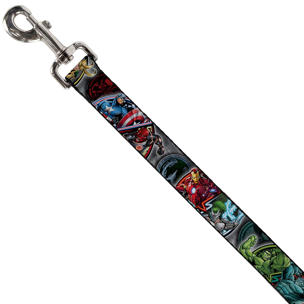 Buckle-Down Pet Leash - Marvel Avengers Superhero/Villain Poses - 4 Feet Long - 1.5' Wide