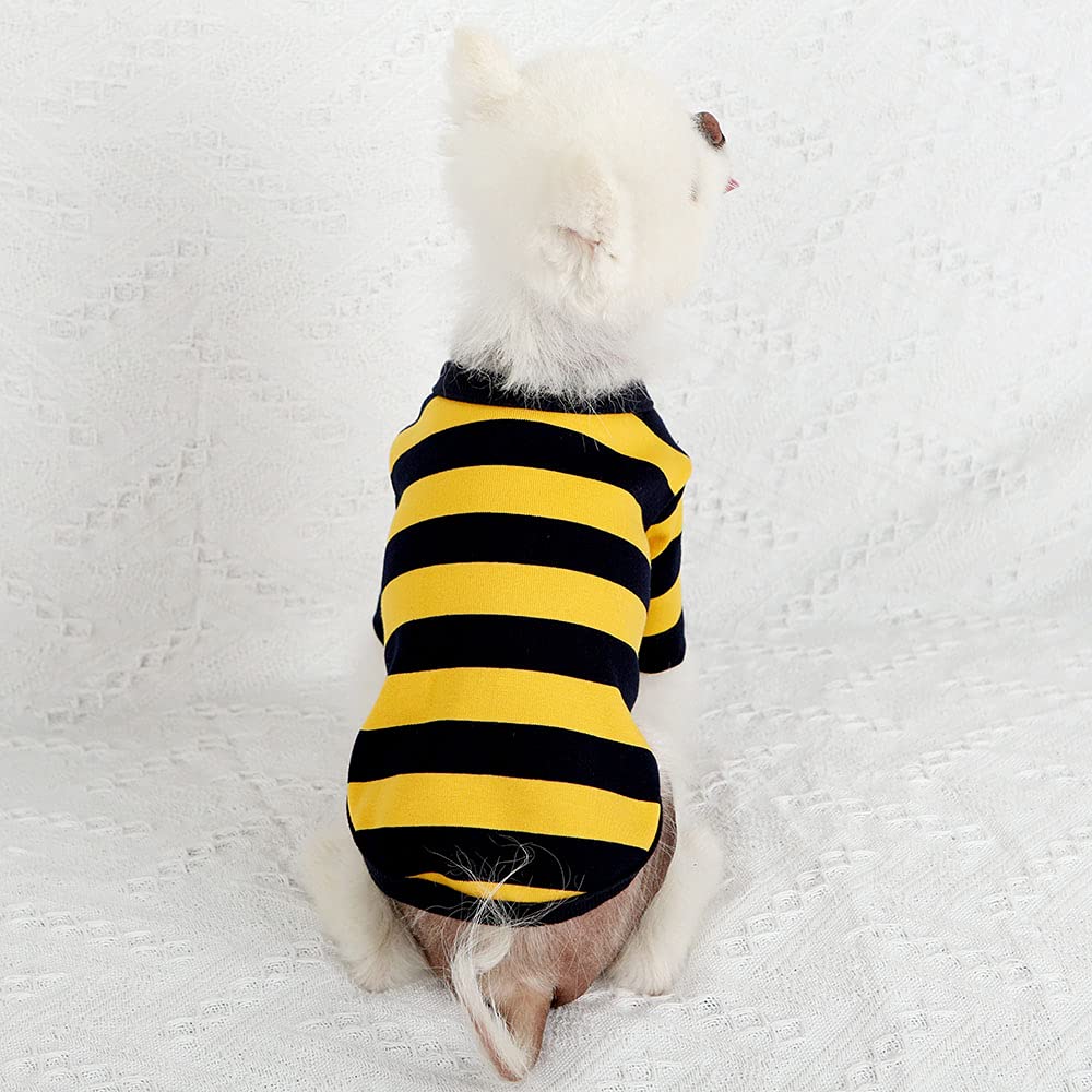 Lucky Petter Dog Cotton Shirts For Small And Large Dogs Rugby Striped T-Shirts Soft Breathable Dog Shirt Pet Clothes (Small, Yel
