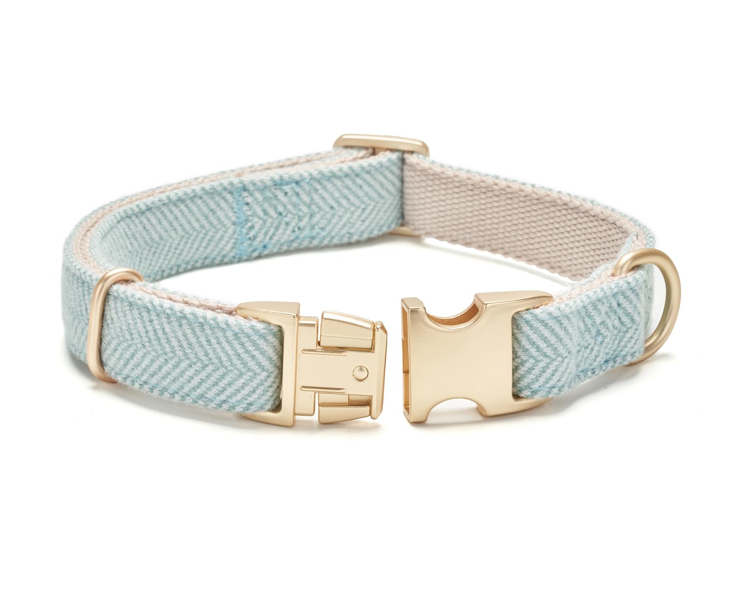 YUDOTE Soft Cotton Hemp Dog Collar with Metal Buckle Adjustable Tweed Dog Collars for Small Medium Large Dogs(Blue,Large)