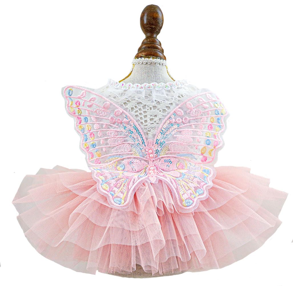Marupet Fashion Sweet Puppy Dog Blingbling Princess Skirt Pet Dog Lace Cake Camisole Tutu Dress B-Pink Xxs