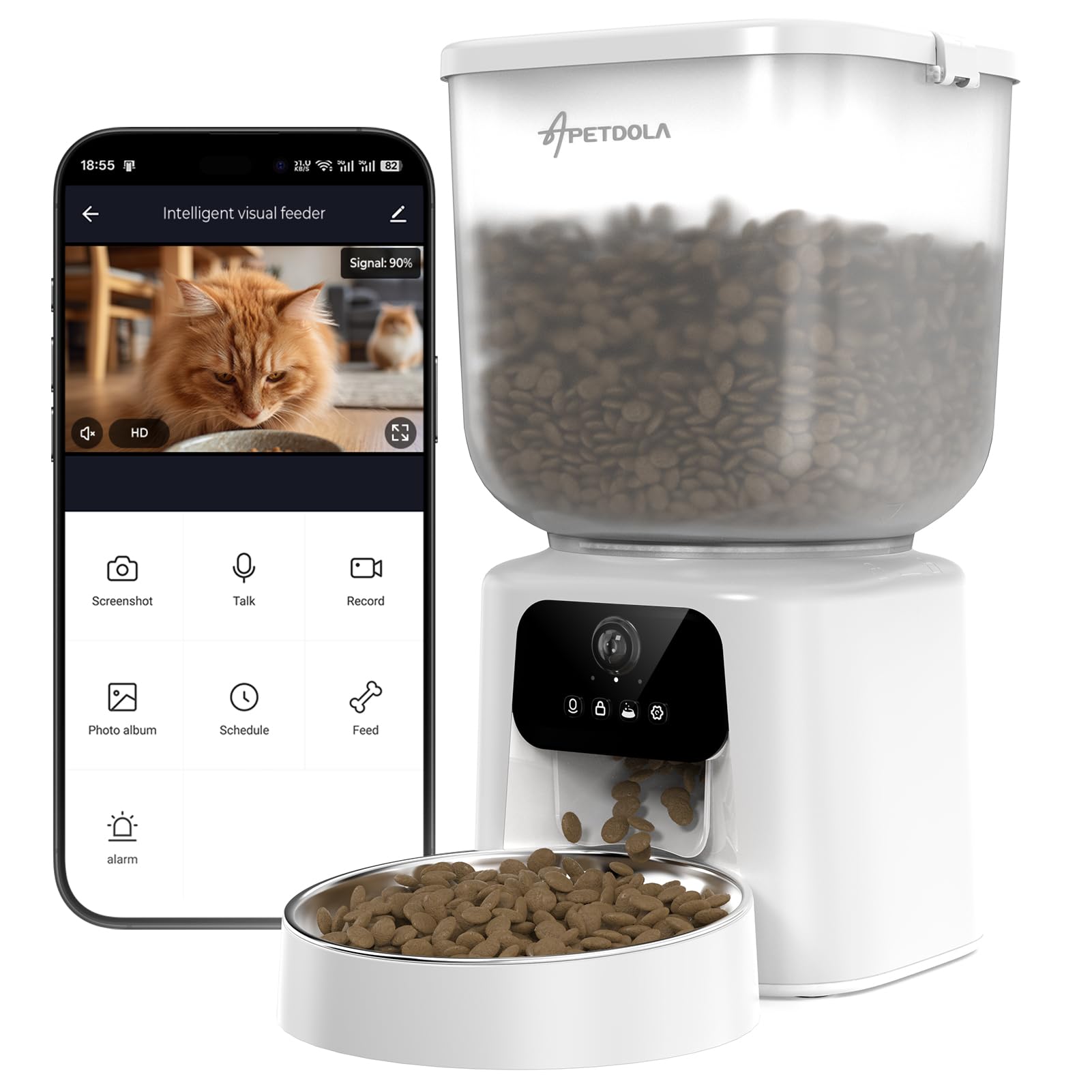 Automatic Cat Feeder with Camera, 5L Timed Cat Food Feeder,2-Way Audio & App Remote Control,Desiccant Bag,Auto Pet Dispenser for
