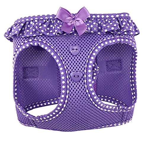 Doggie Design No Choke Dog Harness - Simple Step-In And Go Dog Vest For Small, Medium, And Large Breeds - Breathable Mesh Polyester Pet Harness - Paisley Purple Polka Dot- M