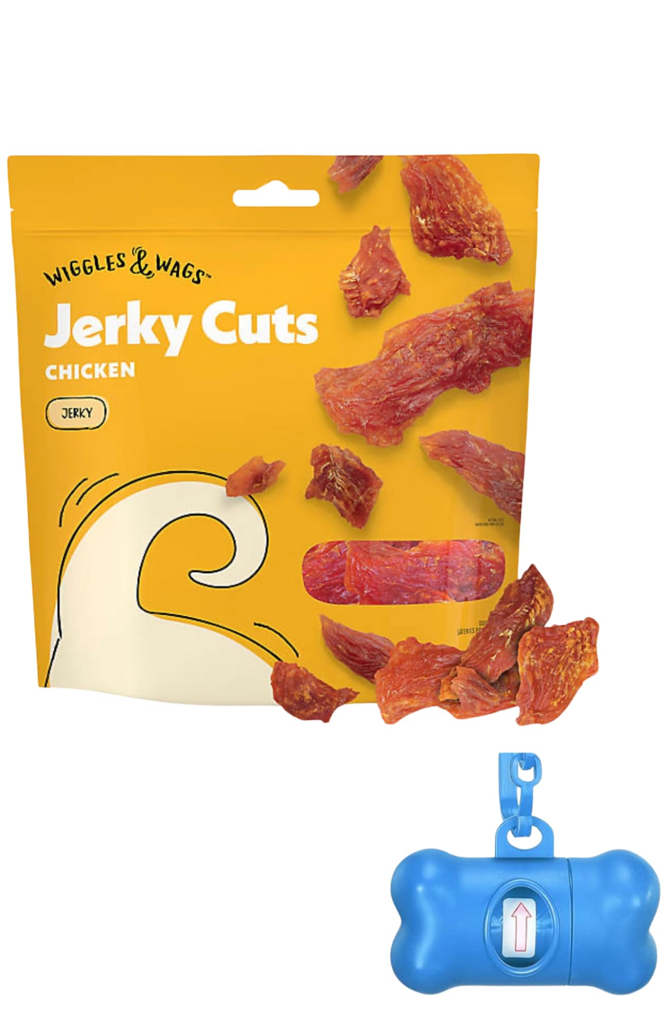 Wiggles & Wags Chicken Jerky Cuts Dog Treats, 16 oz, with DN Essentials Bone Shaped Waste Bag Dispenser & Roll