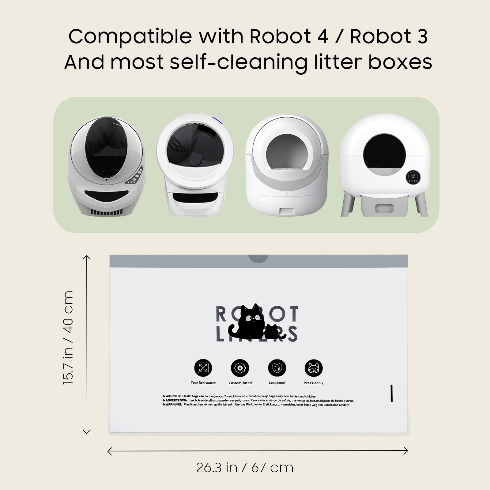 Cat Litter Box Robot 4 And 3 Waste Bags, 60 Pack Automatic Litter Box Bags, Thick Heavy Duty Cat Litter Box Liner Bags