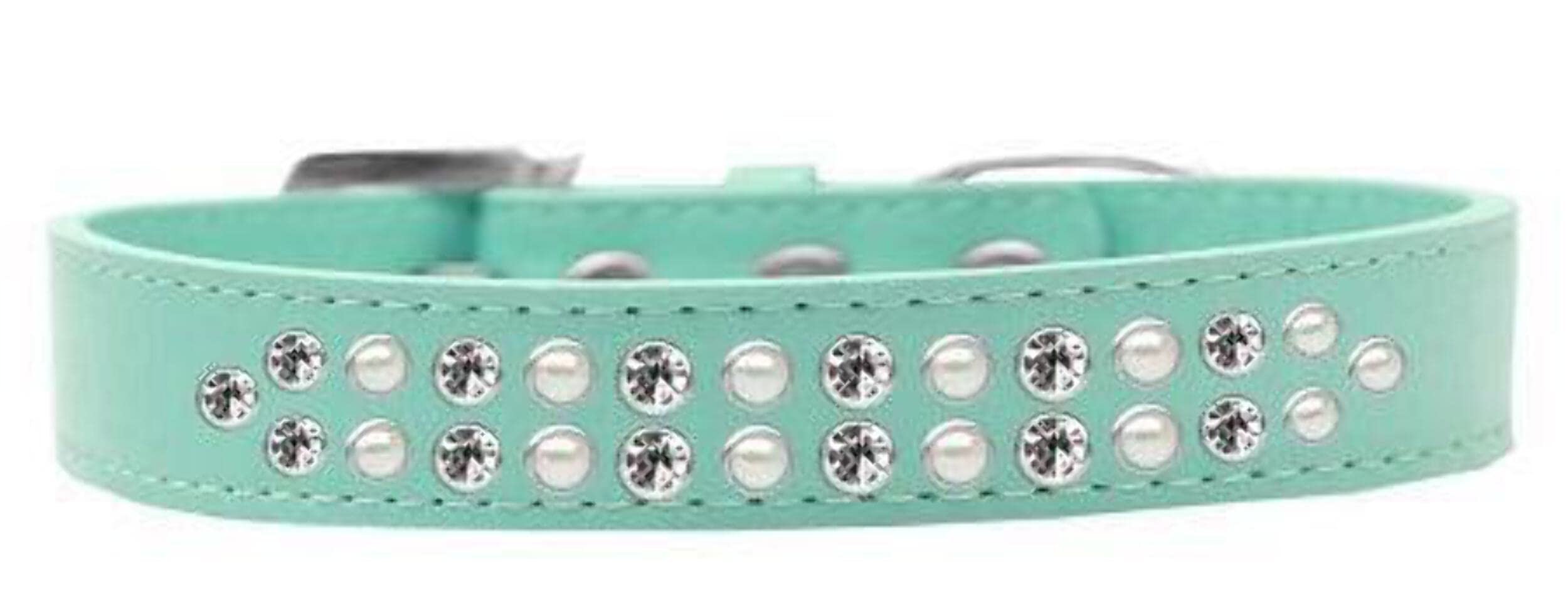 Mirage Pet Products Two Row Pearl and Clear Crystal White Dog Collar, Size 14