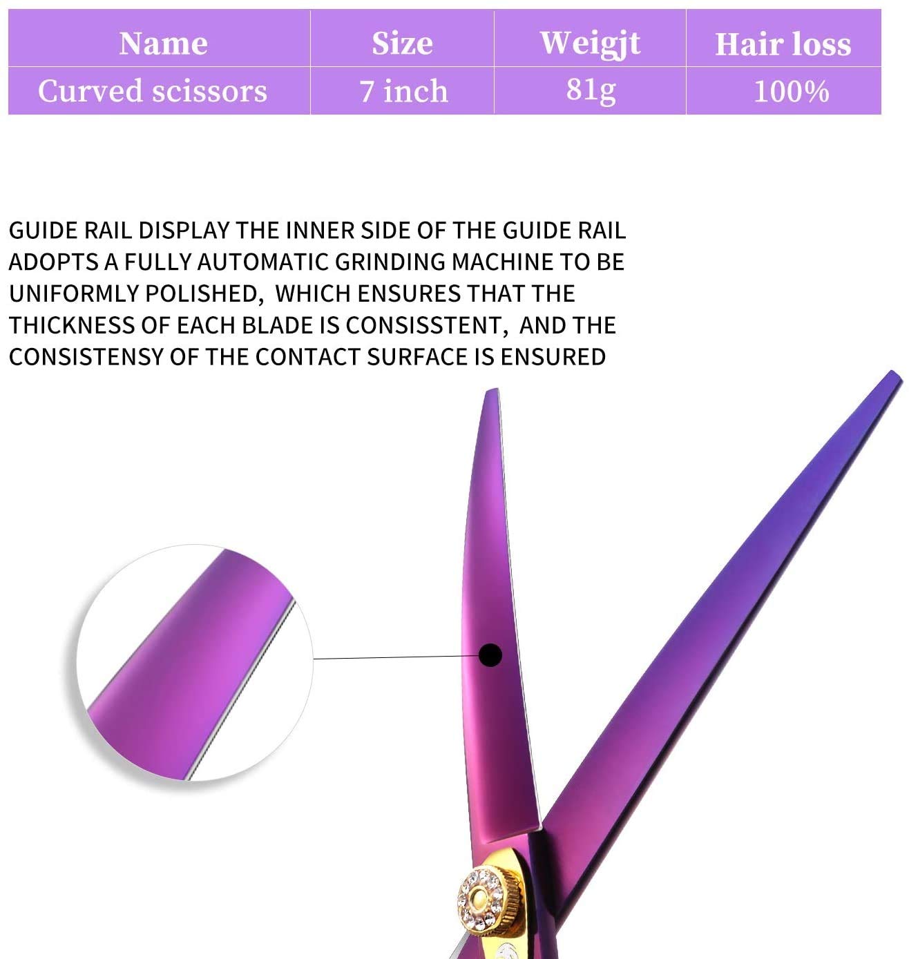 Dream Reach 7.0 Inches Professional Decompressed Elastic Handle Pet Grooming Scissors Set,Straight & Chunker & 2 Curved Scissors 4Pcs Set For Dog Grooming (Purple) (Down-Curved Scissor)