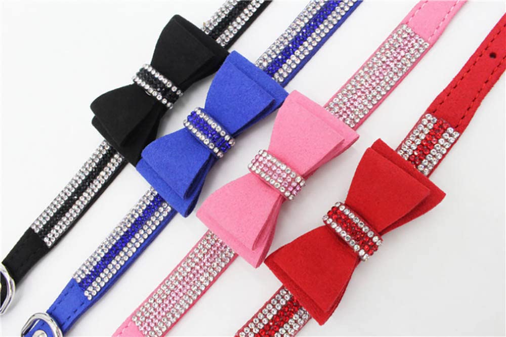 Bow Tie Puppy Dog Collar With Rhinestone, Bling Crystal Pretty Diamond Jewel Girls Cat Collars For Xxs Xs Small Medium Large Breed Pet Dogs Female Kitten, Hot Pink Xxsmall