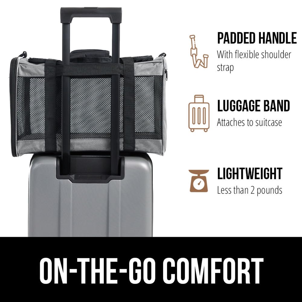 Gorilla Grip Airline Travel Cat Carrier Bag Up To 15 Lbs, Breathable Mesh Collapsible Pet Carriers For Small, Medium Cats, Small Dogs, Puppies, Portable Kennel With Soft Washable Waterproof Pad Gray