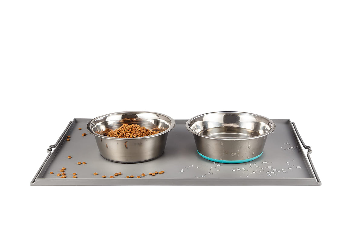 Peggy11 Deep Stainless Steel Anti-Slip Dog Bowls With Silicone Mat - 2 Bowls + Mat, 6 Cups