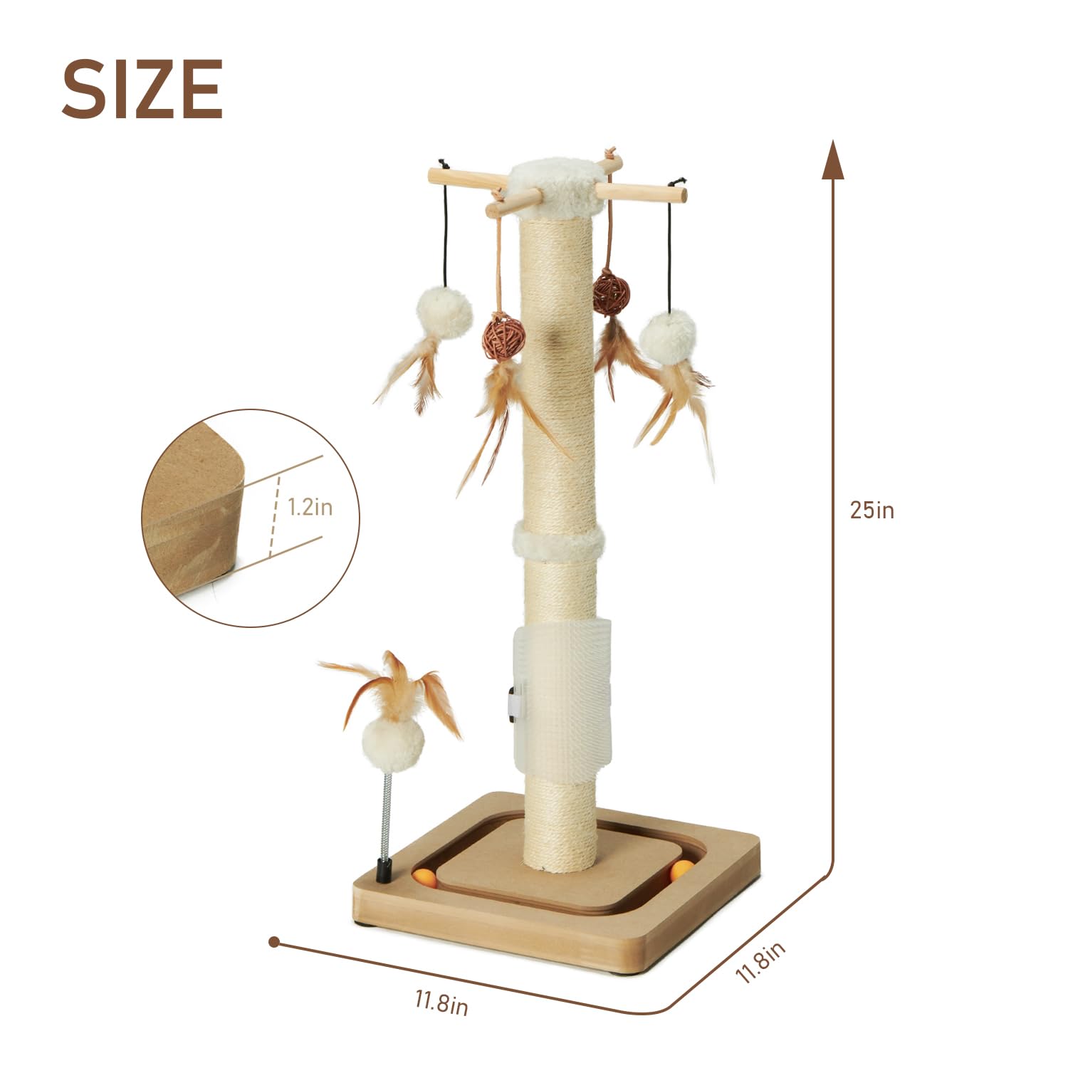 Peekab Cat Scratching Post 27 Inches Sisal Scratch Posts With Track Ball Toys For Indoor Cats,Kittens Scratcher Toy Beige