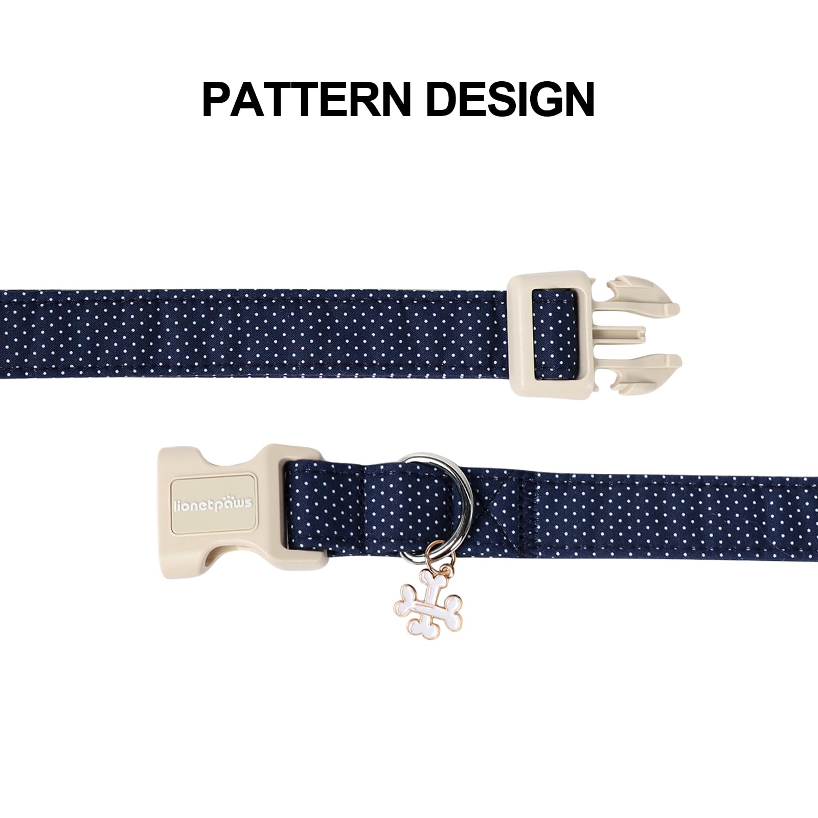 Lionet Paws Boy Dog Collar- Cute Navy Blue Dog Collars With Plastic Buckle, Light Adjustable Dog Collars For Small Dogs