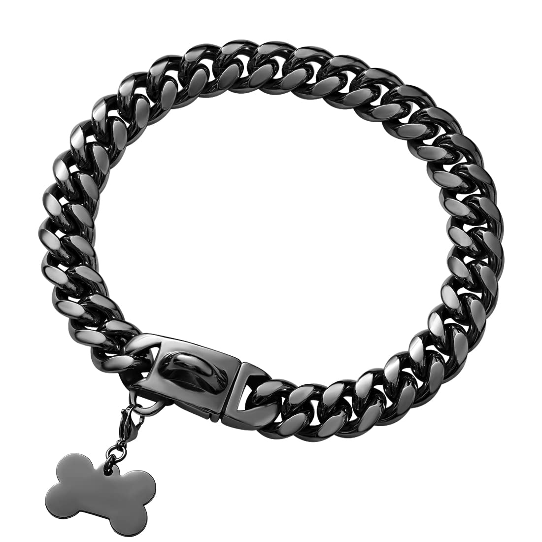 Stainless Steel Dog Collar, Cool Charm Bulldog Jewelry Necklace, Waterproof Rose Gold Black Silver Heavy Duty Curb Cuban Dog Col