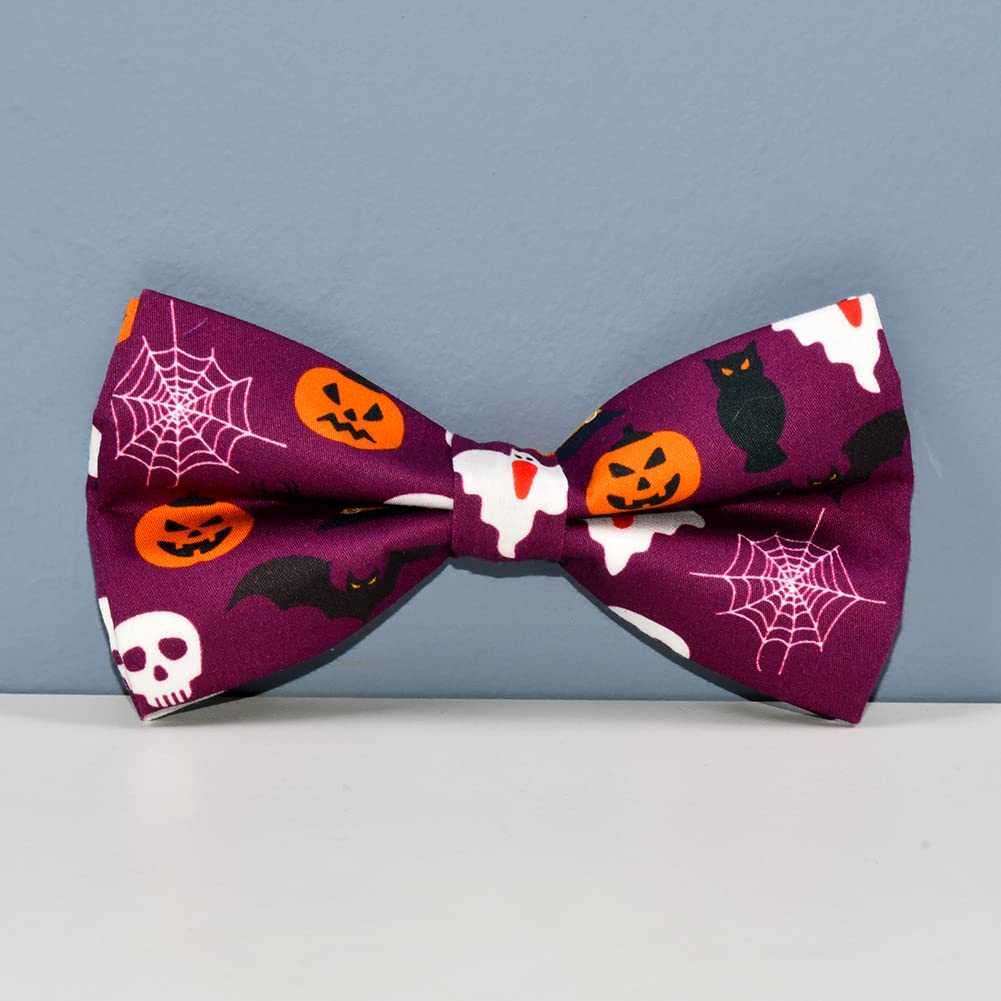 Nesttimes Halloween Bats,Ghosts,Black Cats & Pumpkins Dog Bow Tie Dog Collar,Detachable Bowtie, Adjustable Collar For Small Medium Large Dogs , S(10 --16'')