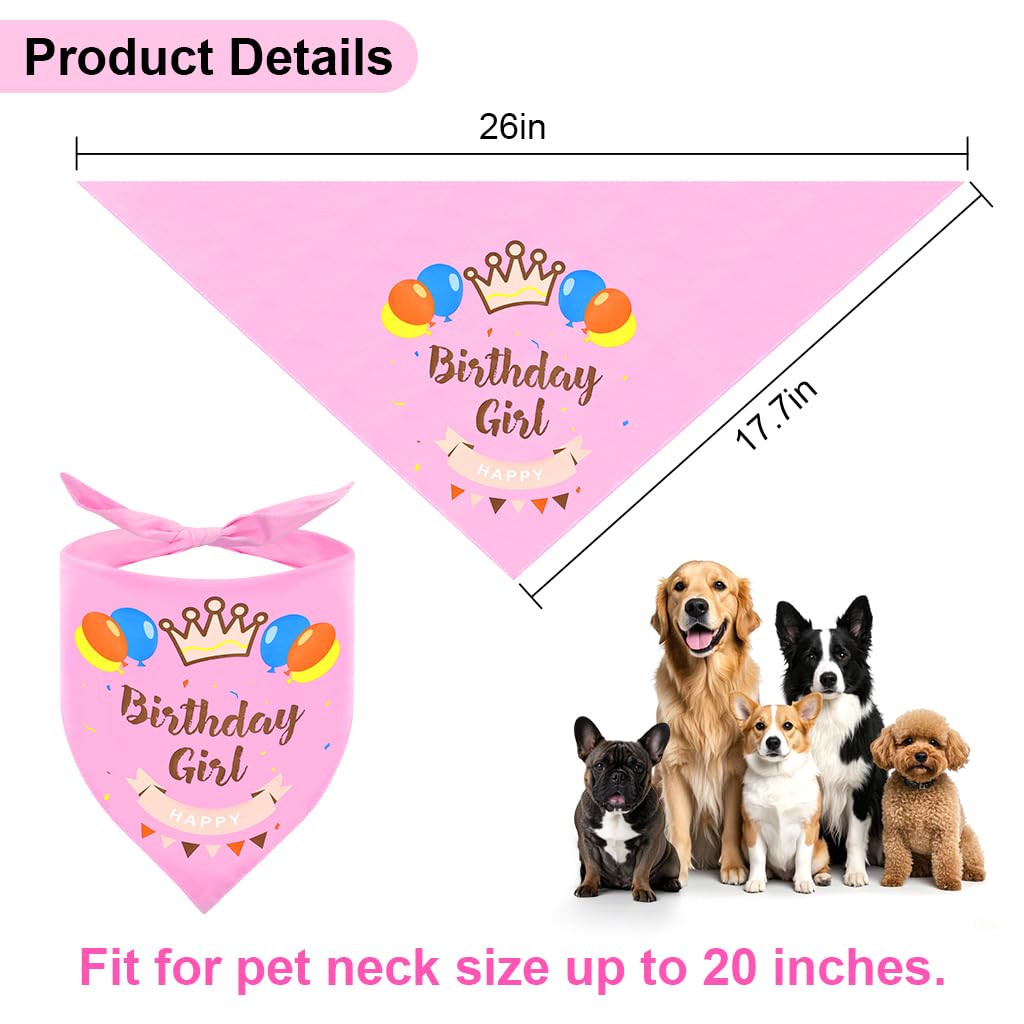 Enmaipet Dog Birthday Party Supplies, Dog Girl Birthday Bandanas Set, Pet Birthday Hat With Scarf, Birthday Banner, Balloons And