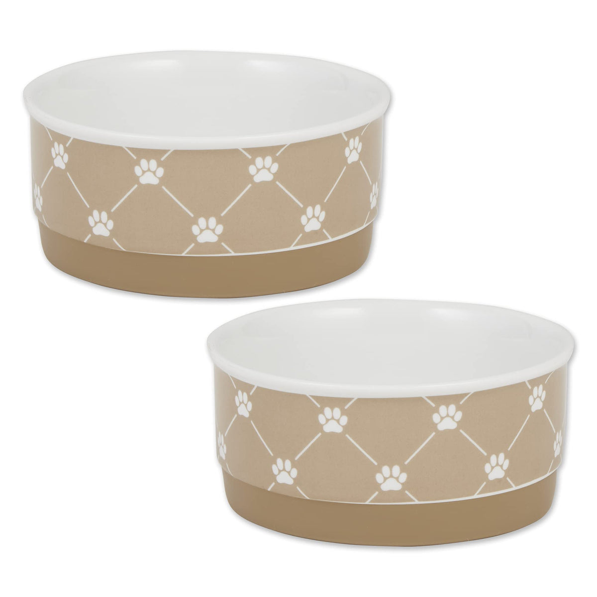 Bone Dry Trellis Paw Print Pet Bowl Set Microwave & Dishwasher Safe, Non-Slip Silicone Bottom for Less Mess, Small 4.25x2, Taupe, 2 Count