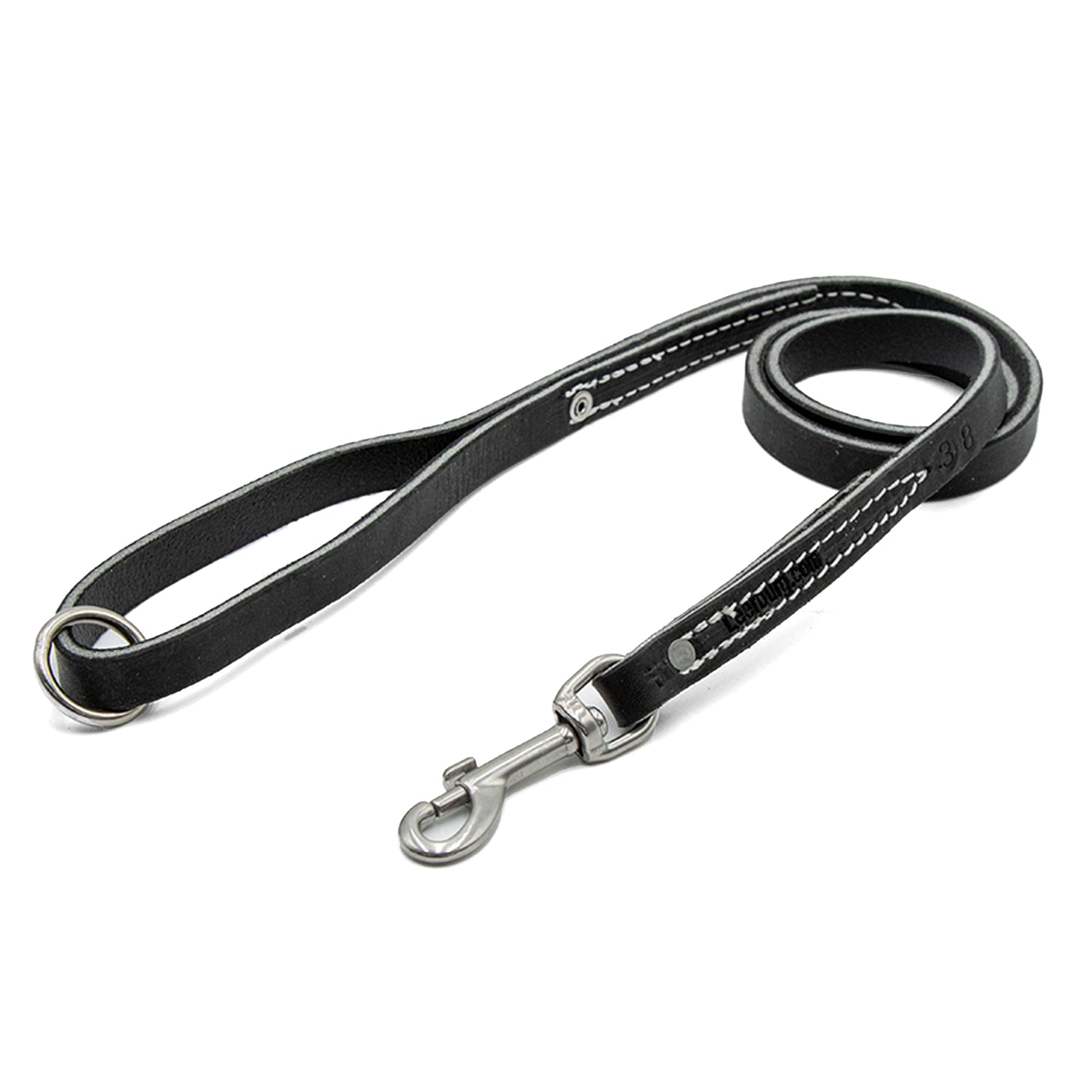 Leerburg'S Heavy Duty Black Police Belt Leash, Single Ply Leather, Stainless Steel Hardware, Stainless Steel Rivet And Sewn, Ami
