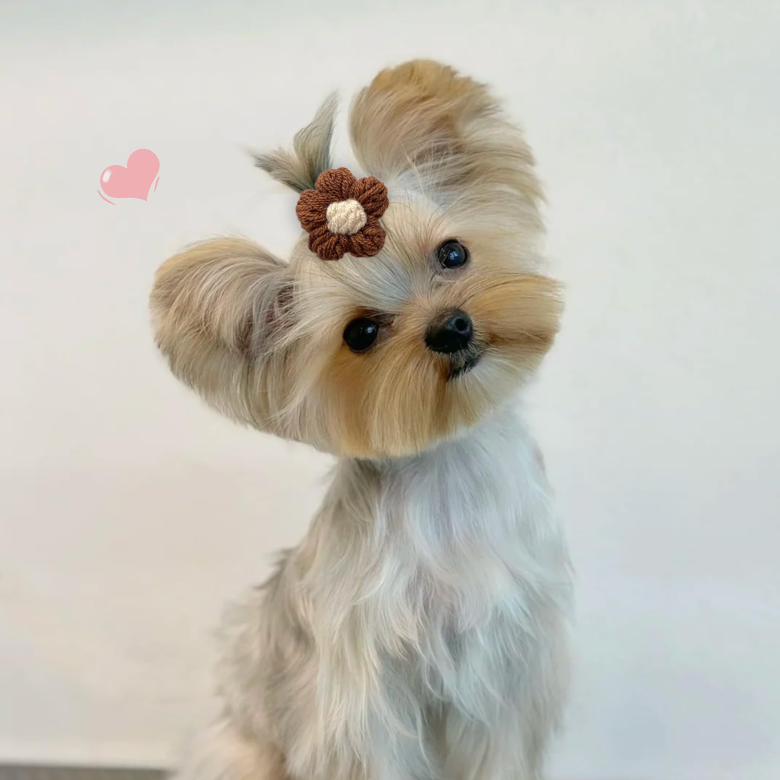 20 Pcs Small Dog Hair Bows with Rubber Bands Handmade Puppy Hair Bows Cute Grooming Flower Ball Bowknot Top Knot Dog Hair Access