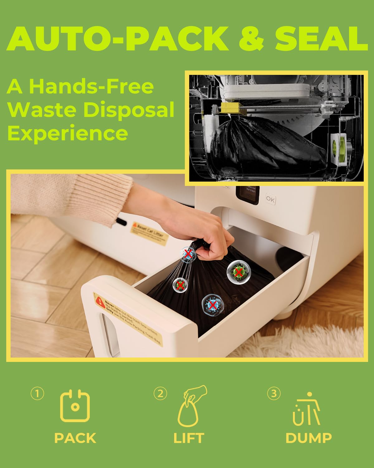 Furbulous True Odor-Free Automatic Self-Cleaning Cat Litter Box, Extra Large For 3-22 Lbs Cats, Smart App Control, Self-Pack & R