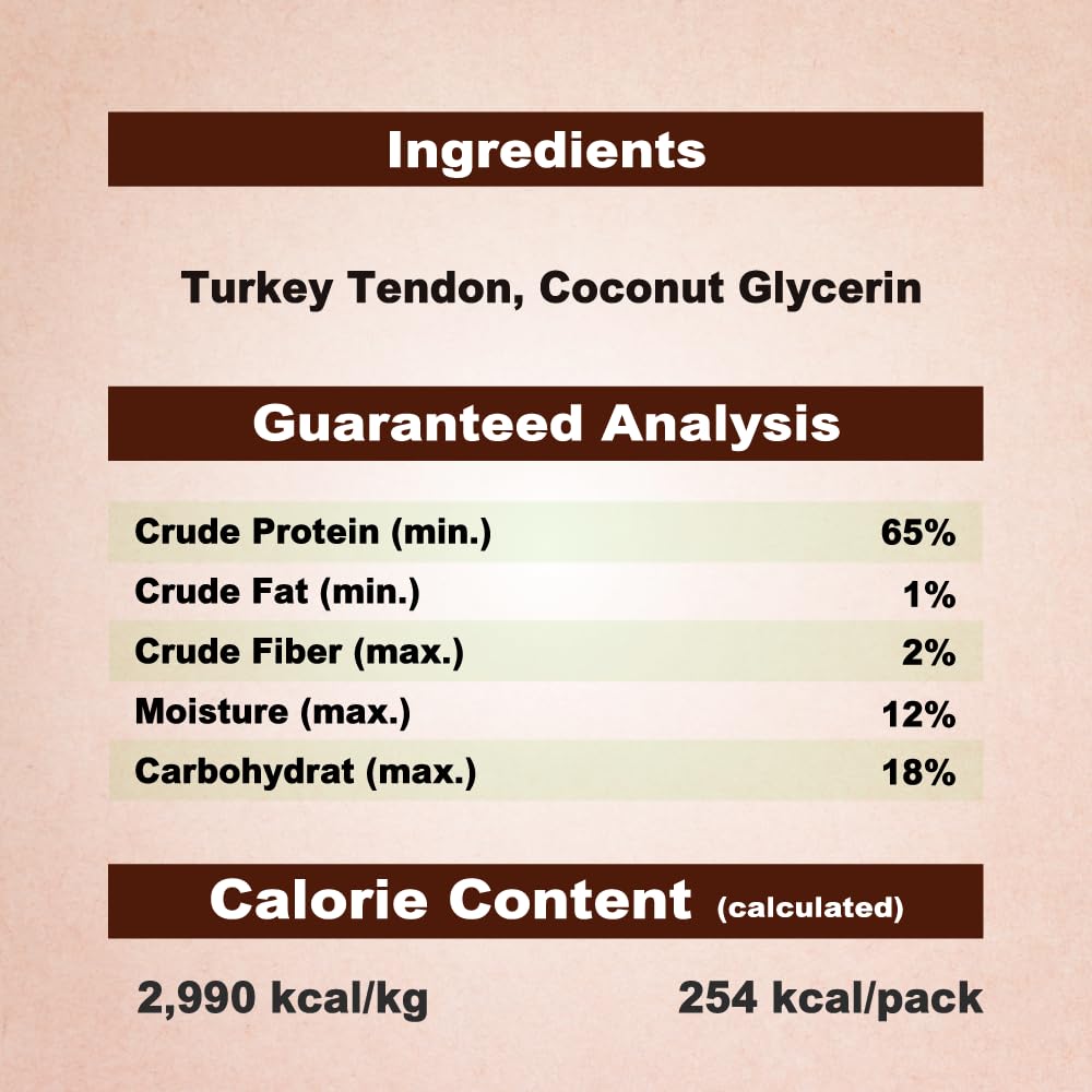 A Freschi srl Turkey Tendons for Dogs - Healthy, Rawhide-Free Chews, 3.53 oz Pack, Hypoallergenic, All Natural, Ideal for Small Breeds